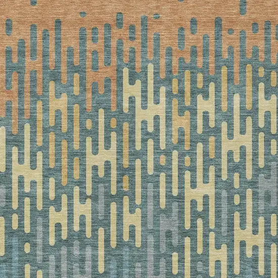 Teal Blue And Copper Abstract Washable Indoor Outdoor Area Rug Photo 3