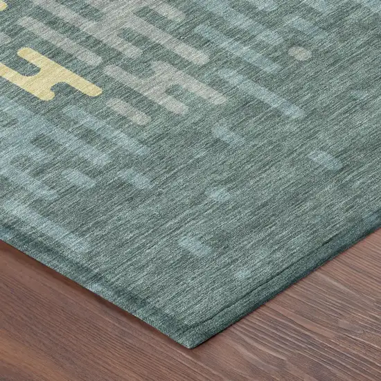 Teal Blue And Copper Abstract Washable Indoor Outdoor Area Rug Photo 5