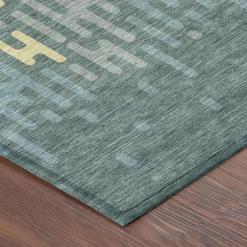 Teal Blue And Copper Abstract Washable Indoor Outdoor Area Rug Photo 5