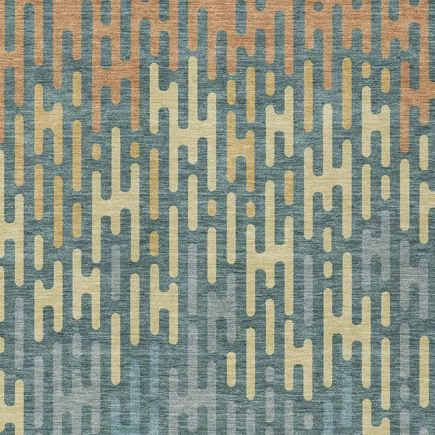 Teal Blue And Copper Abstract Washable Indoor Outdoor Area Rug Photo 3