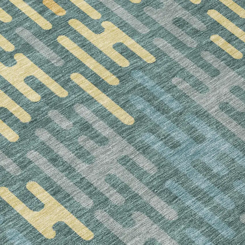 Teal Blue And Copper Abstract Washable Indoor Outdoor Area Rug Photo 6