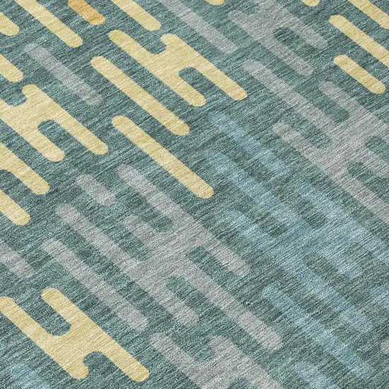 Teal Blue And Copper Abstract Washable Indoor Outdoor Area Rug Photo 6