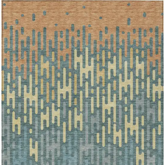 Teal Blue And Copper Abstract Washable Indoor Outdoor Area Rug Photo 4