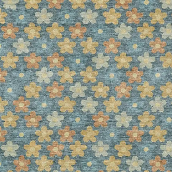 Teal Blue And Copper Floral Washable Indoor Outdoor Area Rug Photo 3