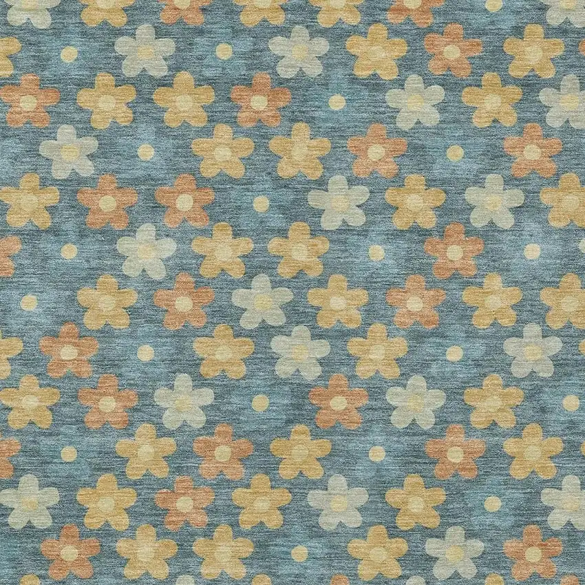 Teal Blue And Copper Floral Washable Indoor Outdoor Area Rug Photo 3