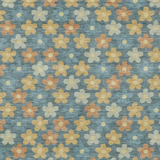 Teal Blue And Copper Floral Washable Indoor Outdoor Area Rug Photo 3