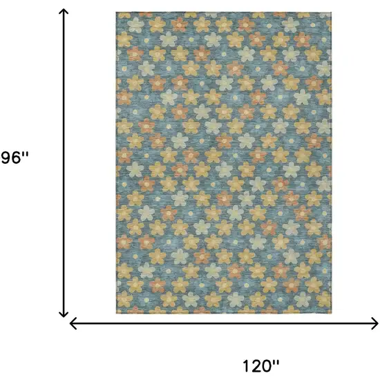 Teal Blue And Copper Floral Washable Indoor Outdoor Area Rug Photo 7