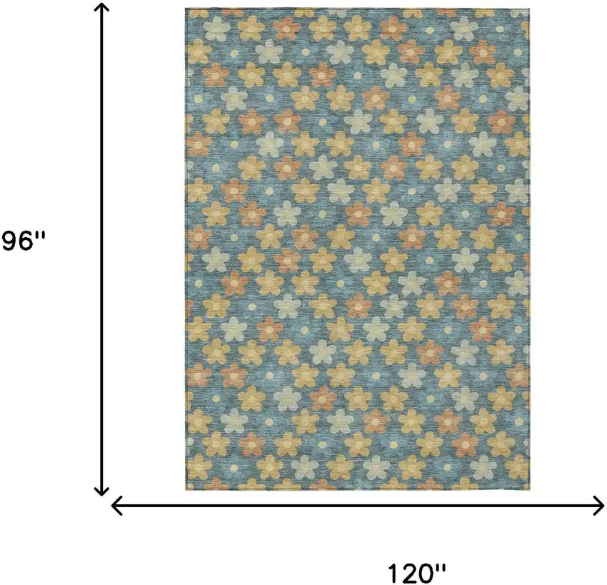 Teal Blue And Copper Floral Washable Indoor Outdoor Area Rug Photo 7