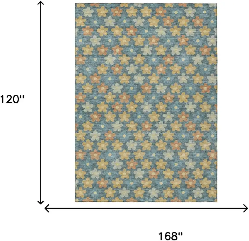Teal Blue And Copper Floral Washable Indoor Outdoor Area Rug Photo 7