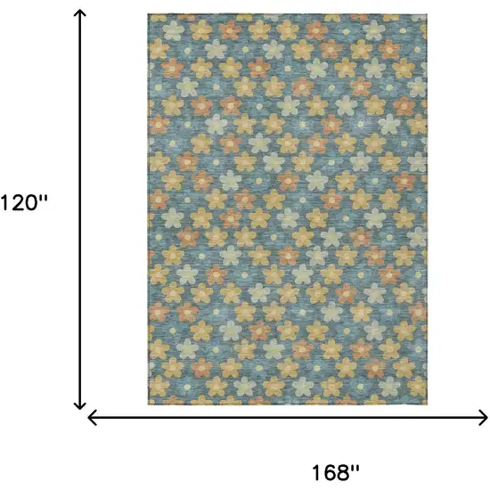 Teal Blue And Copper Floral Washable Indoor Outdoor Area Rug Photo 7