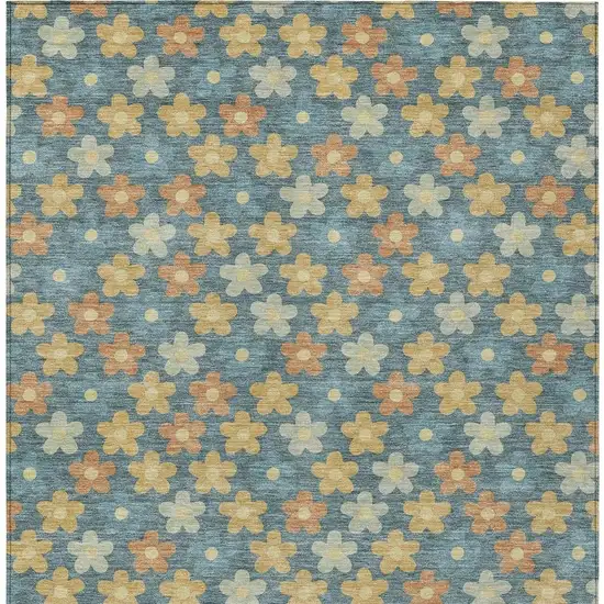 Teal Blue And Copper Floral Washable Indoor Outdoor Area Rug Photo 4
