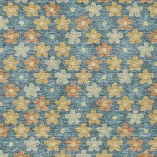 Teal Blue And Copper Floral Washable Indoor Outdoor Area Rug Photo 3