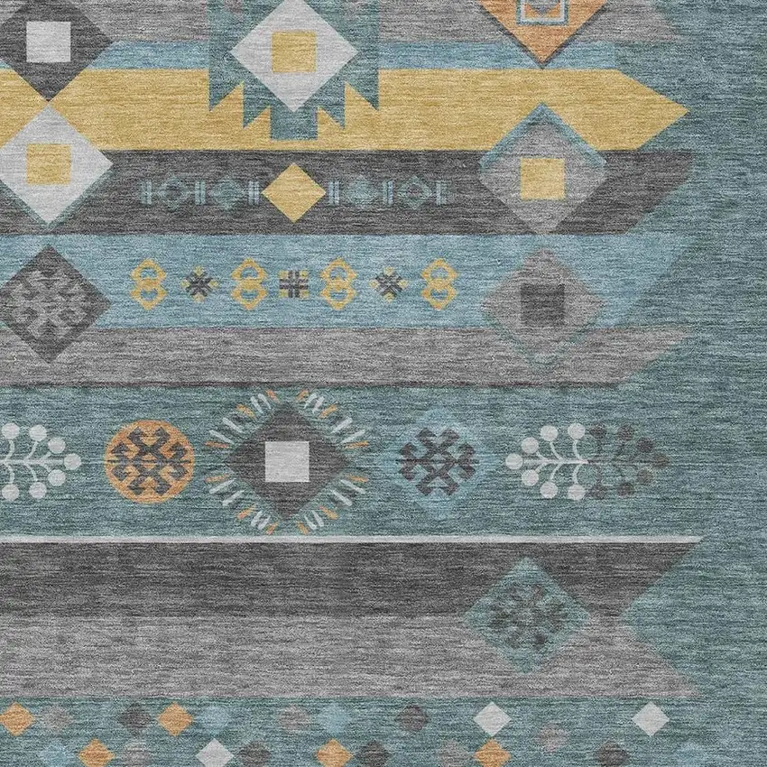 Teal Blue And Copper Geometric Washable Indoor Outdoor Area Rug Photo 3