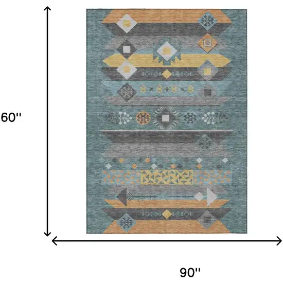 Teal Blue And Copper Geometric Washable Indoor Outdoor Area Rug Photo 7