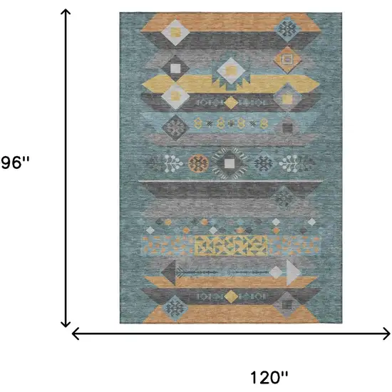 Teal Blue And Copper Geometric Washable Indoor Outdoor Area Rug Photo 7