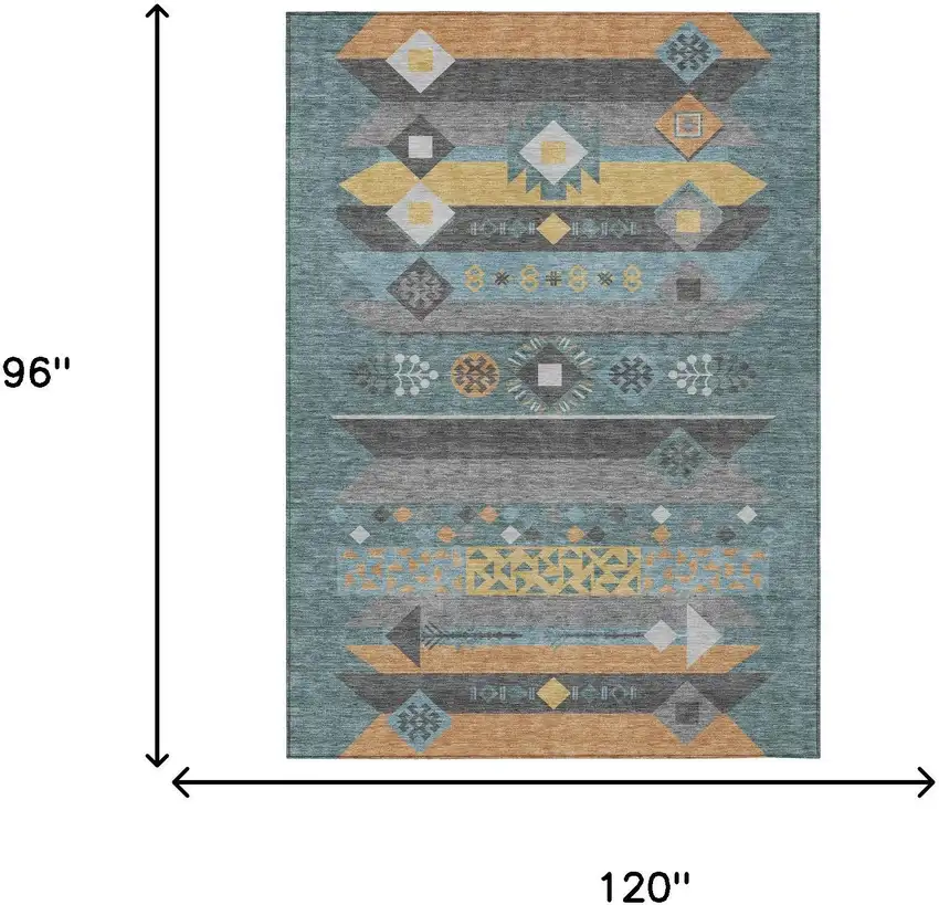 Teal Blue And Copper Geometric Washable Indoor Outdoor Area Rug Photo 7