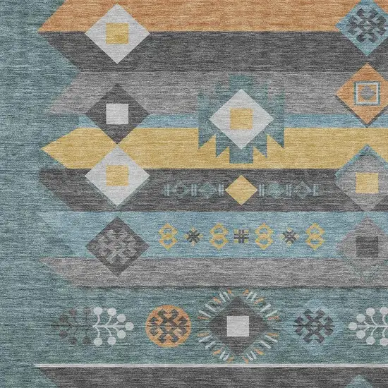Teal Blue And Copper Geometric Washable Indoor Outdoor Area Rug Photo 3