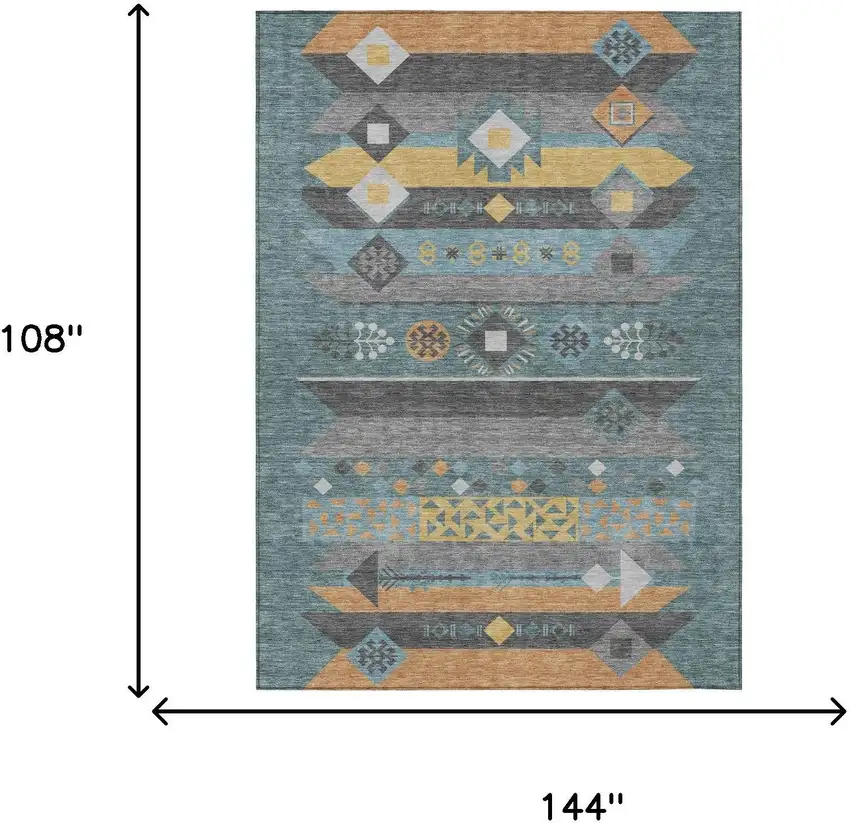 Teal Blue And Copper Geometric Washable Indoor Outdoor Area Rug Photo 7