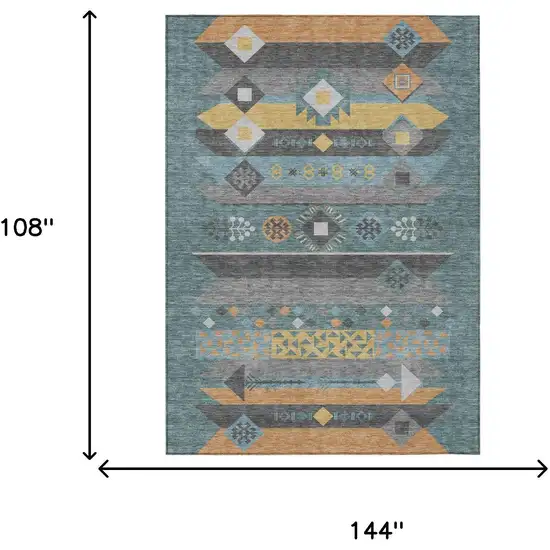 Teal Blue And Copper Geometric Washable Indoor Outdoor Area Rug Photo 7