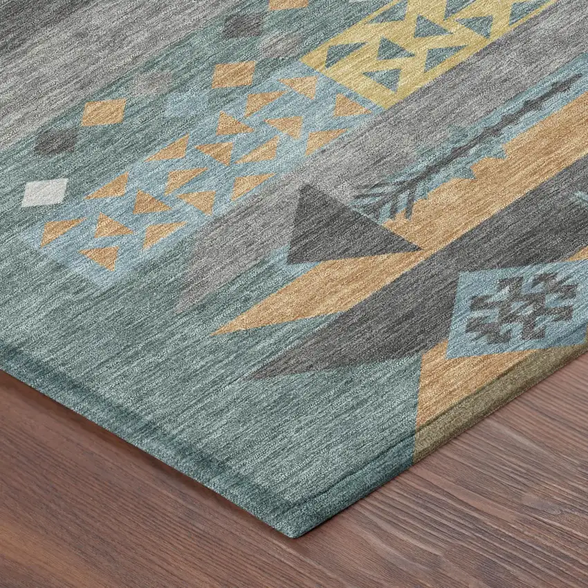 Teal Blue And Copper Geometric Washable Indoor Outdoor Area Rug Photo 5