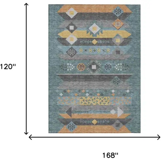 Teal Blue And Copper Geometric Washable Indoor Outdoor Area Rug Photo 7