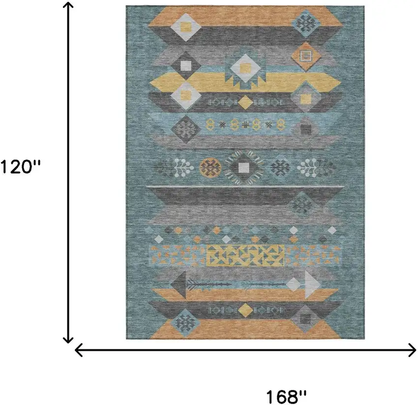 Teal Blue And Copper Geometric Washable Indoor Outdoor Area Rug Photo 7