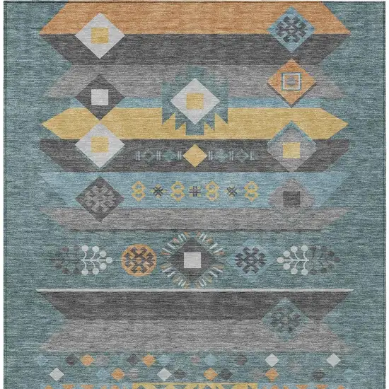 Teal Blue And Copper Geometric Washable Indoor Outdoor Area Rug Photo 4