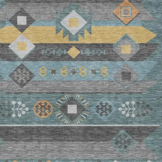 Teal Blue And Copper Geometric Washable Indoor Outdoor Area Rug Photo 3
