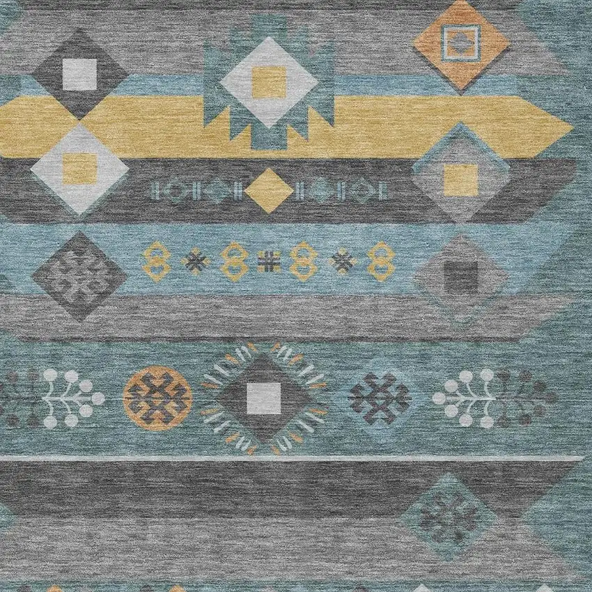 Teal Blue And Copper Geometric Washable Indoor Outdoor Area Rug Photo 3