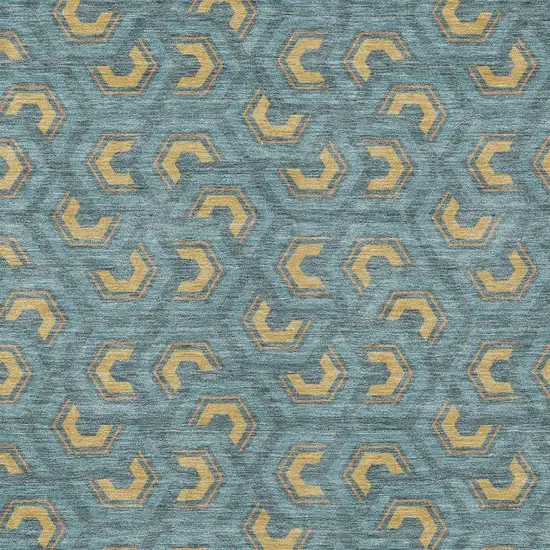 Teal Blue And Copper Geometric Washable Indoor Outdoor Area Rug Photo 3
