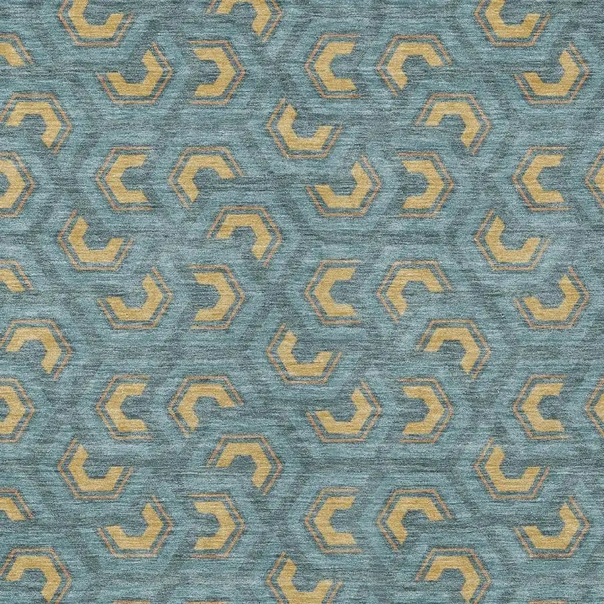 Teal Blue And Copper Geometric Washable Indoor Outdoor Area Rug Photo 3