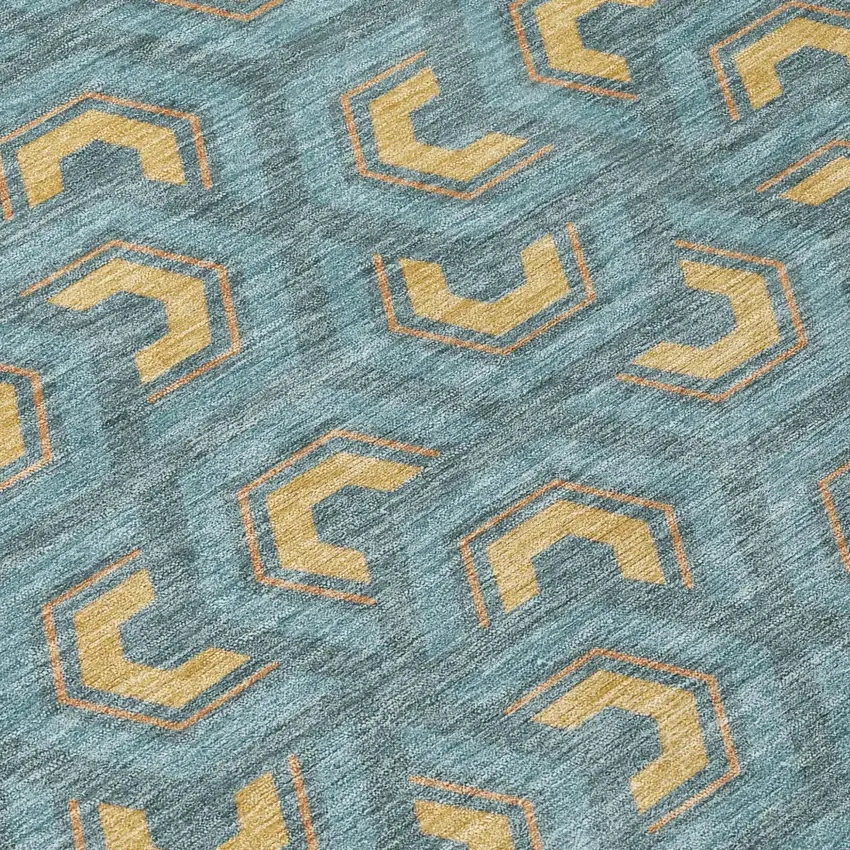 Teal Blue And Copper Geometric Washable Indoor Outdoor Area Rug Photo 8
