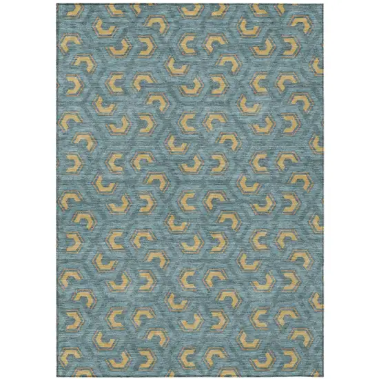 Teal Blue And Copper Geometric Washable Indoor Outdoor Area Rug Photo 2