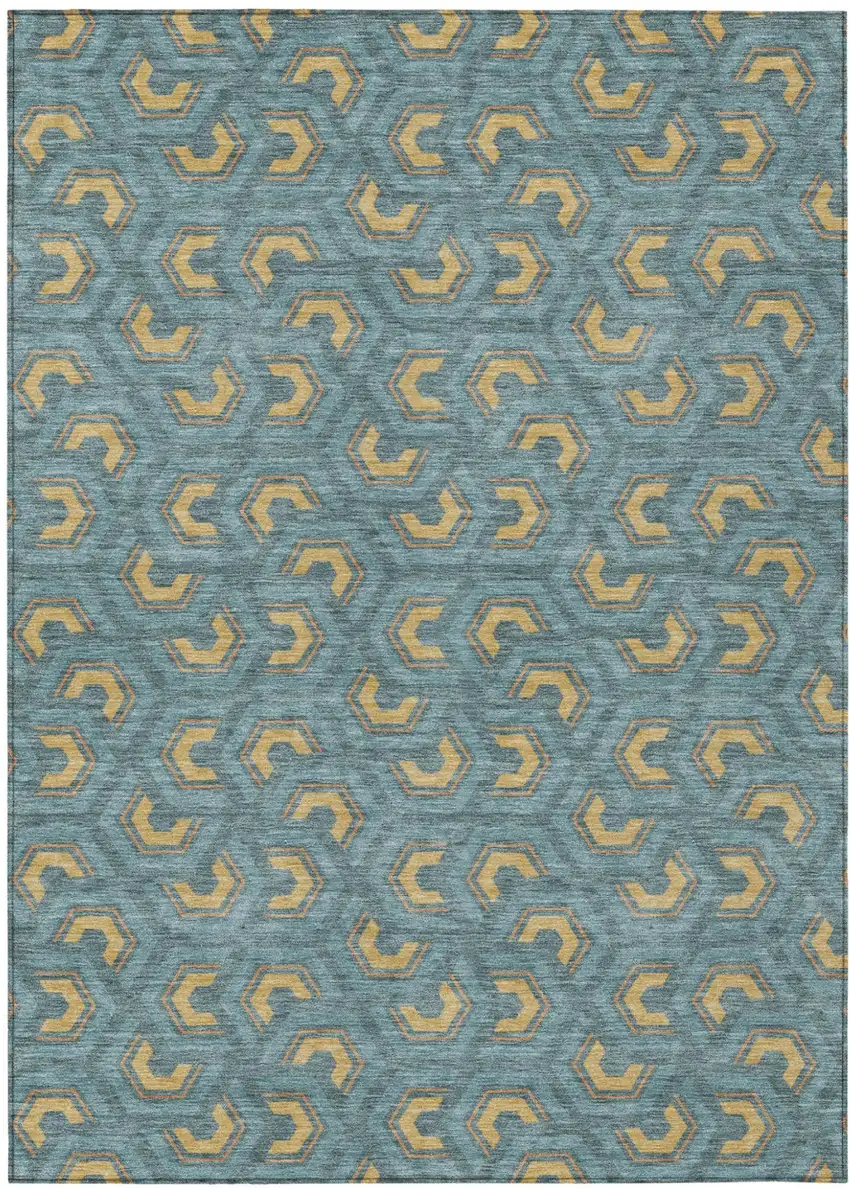 Teal Blue And Copper Geometric Washable Indoor Outdoor Area Rug Photo 2