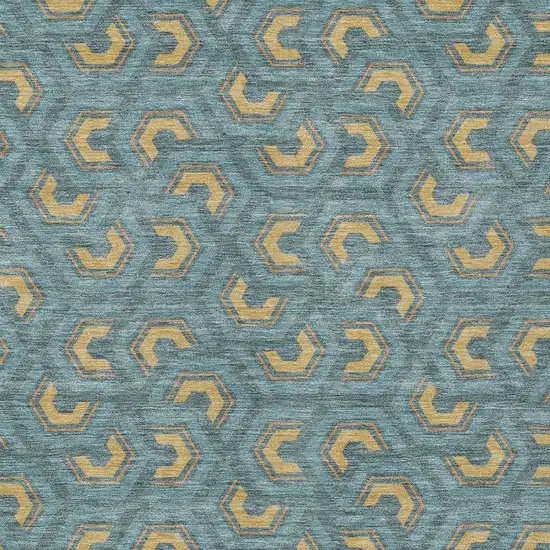 Teal Blue And Copper Geometric Washable Indoor Outdoor Area Rug Photo 5