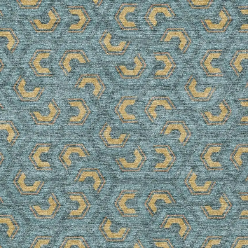 Teal Blue And Copper Geometric Washable Indoor Outdoor Area Rug Photo 5