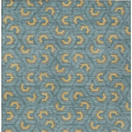 Teal Blue And Copper Geometric Washable Indoor Outdoor Area Rug Photo 6