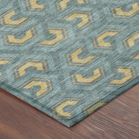 Teal Blue And Copper Geometric Washable Indoor Outdoor Area Rug Photo 7