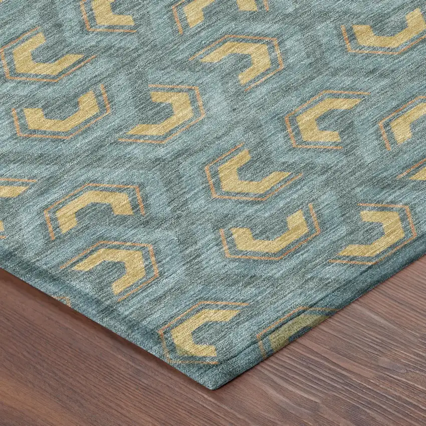 Teal Blue And Copper Geometric Washable Indoor Outdoor Area Rug Photo 7