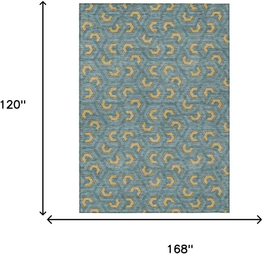 Teal Blue And Copper Geometric Washable Indoor Outdoor Area Rug Photo 9