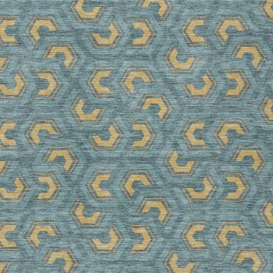 Teal Blue And Copper Geometric Washable Indoor Outdoor Area Rug Photo 3