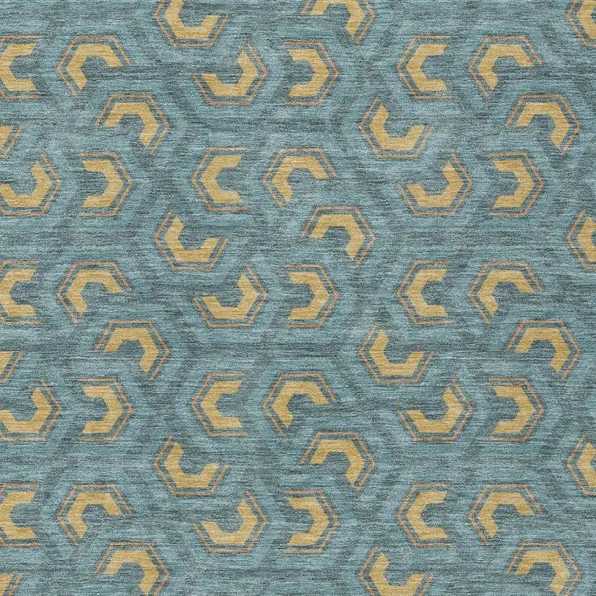 Teal Blue And Copper Geometric Washable Indoor Outdoor Area Rug Photo 3