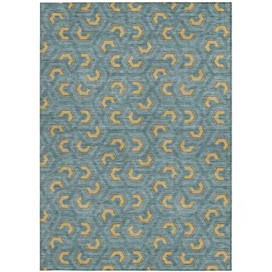 Teal Blue And Copper Geometric Washable Indoor Outdoor Area Rug Photo 4