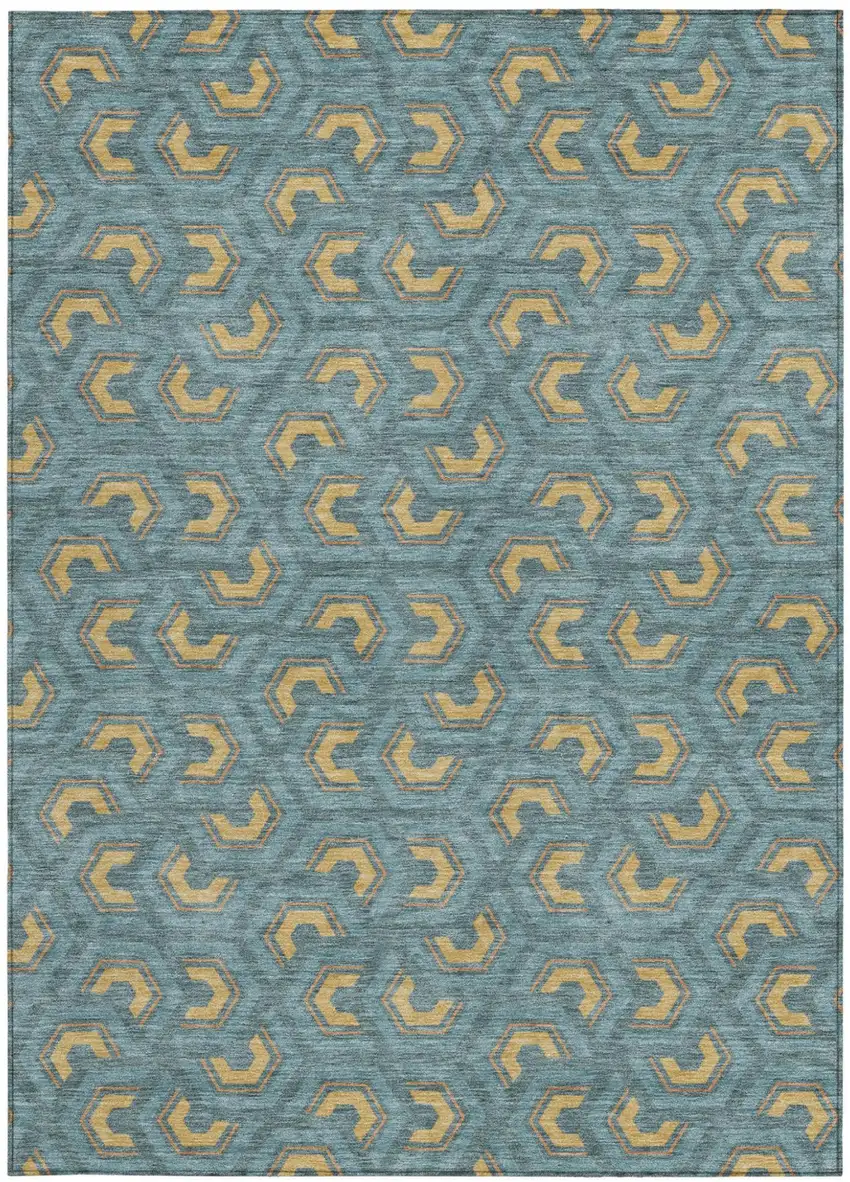 Teal Blue And Copper Geometric Washable Indoor Outdoor Area Rug Photo 4
