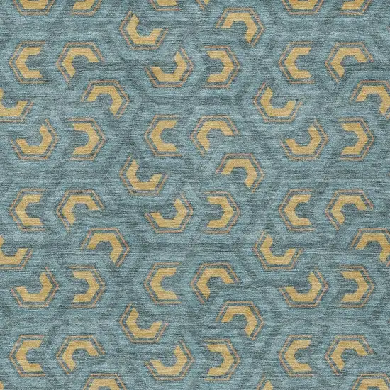 Teal Blue And Copper Geometric Washable Indoor Outdoor Area Rug Photo 5