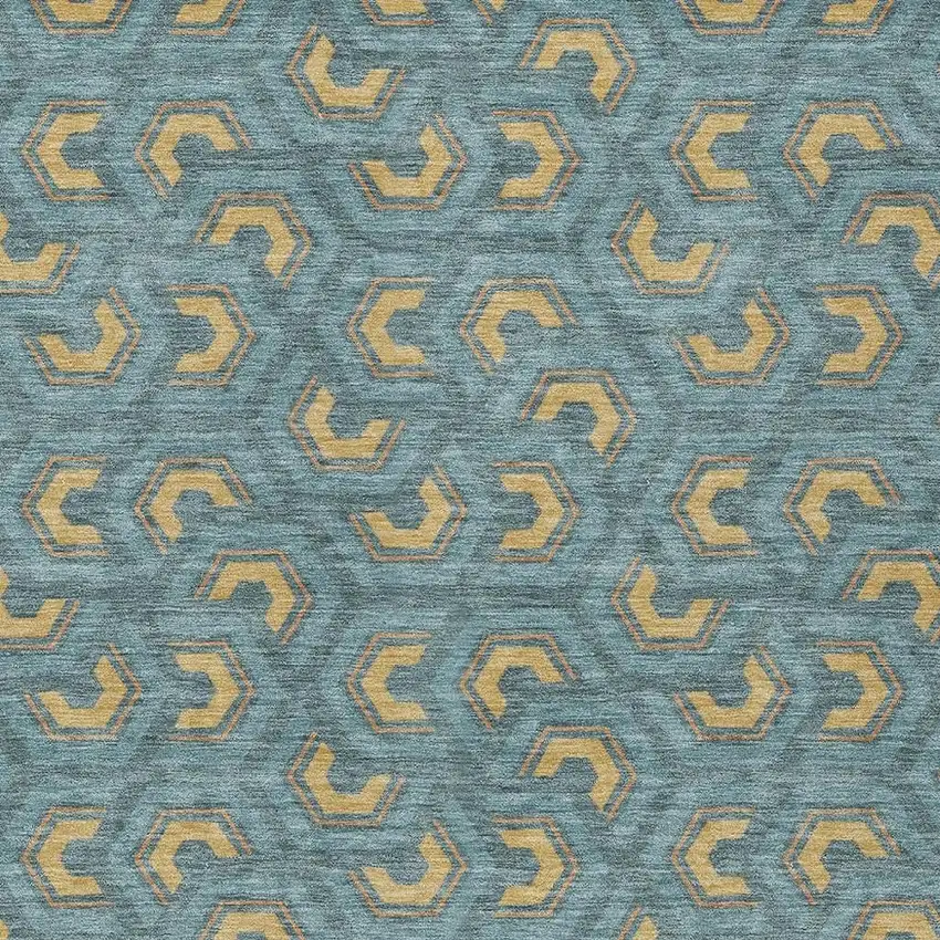 Teal Blue And Copper Geometric Washable Indoor Outdoor Area Rug Photo 5