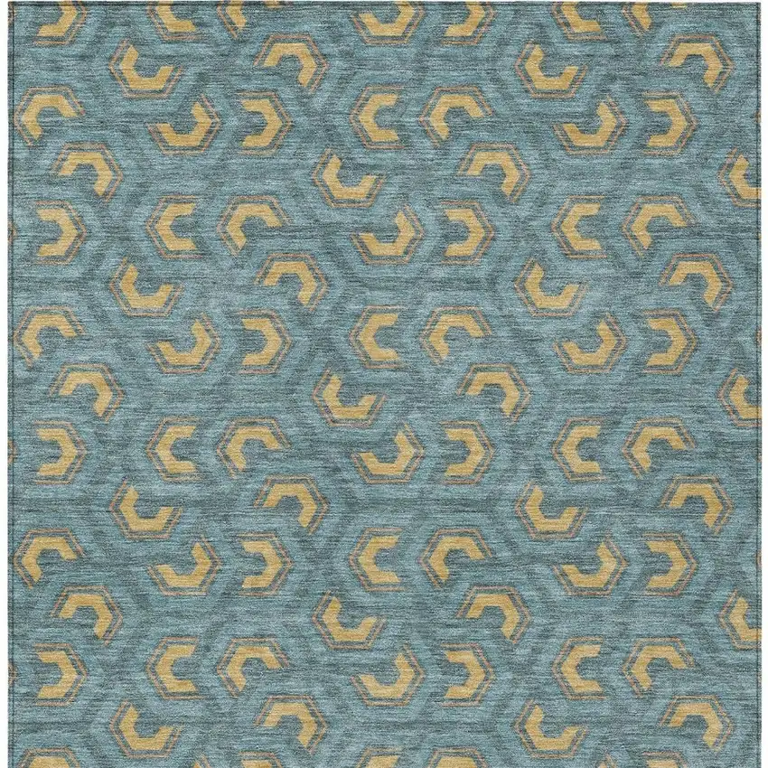 Teal Blue And Copper Geometric Washable Indoor Outdoor Area Rug Photo 6