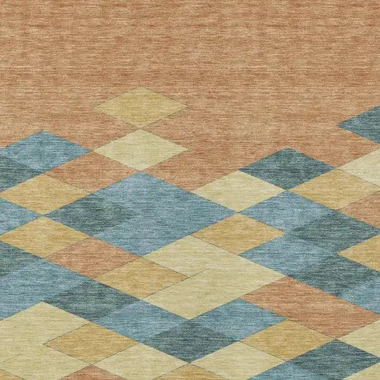 Teal Blue And Copper Geometric Washable Indoor Outdoor Area Rug Photo 3