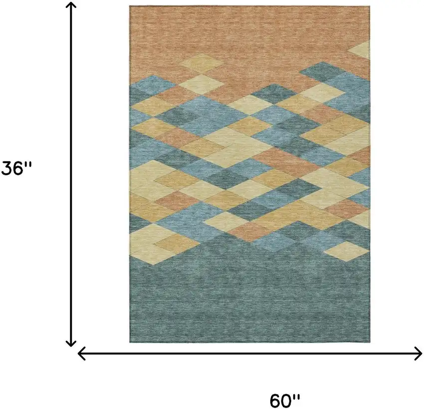 Teal Blue And Copper Geometric Washable Indoor Outdoor Area Rug Photo 7