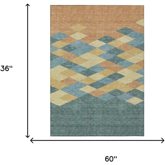 Teal Blue And Copper Geometric Washable Indoor Outdoor Area Rug Photo 7
